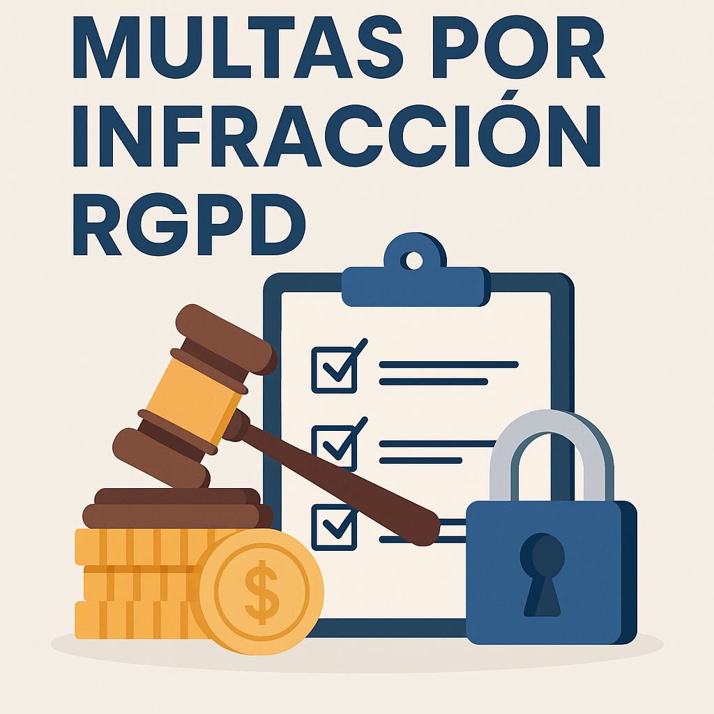 gráfico empresarial con mallete y candado simbolizando sanciones por incumplimiento RGPD